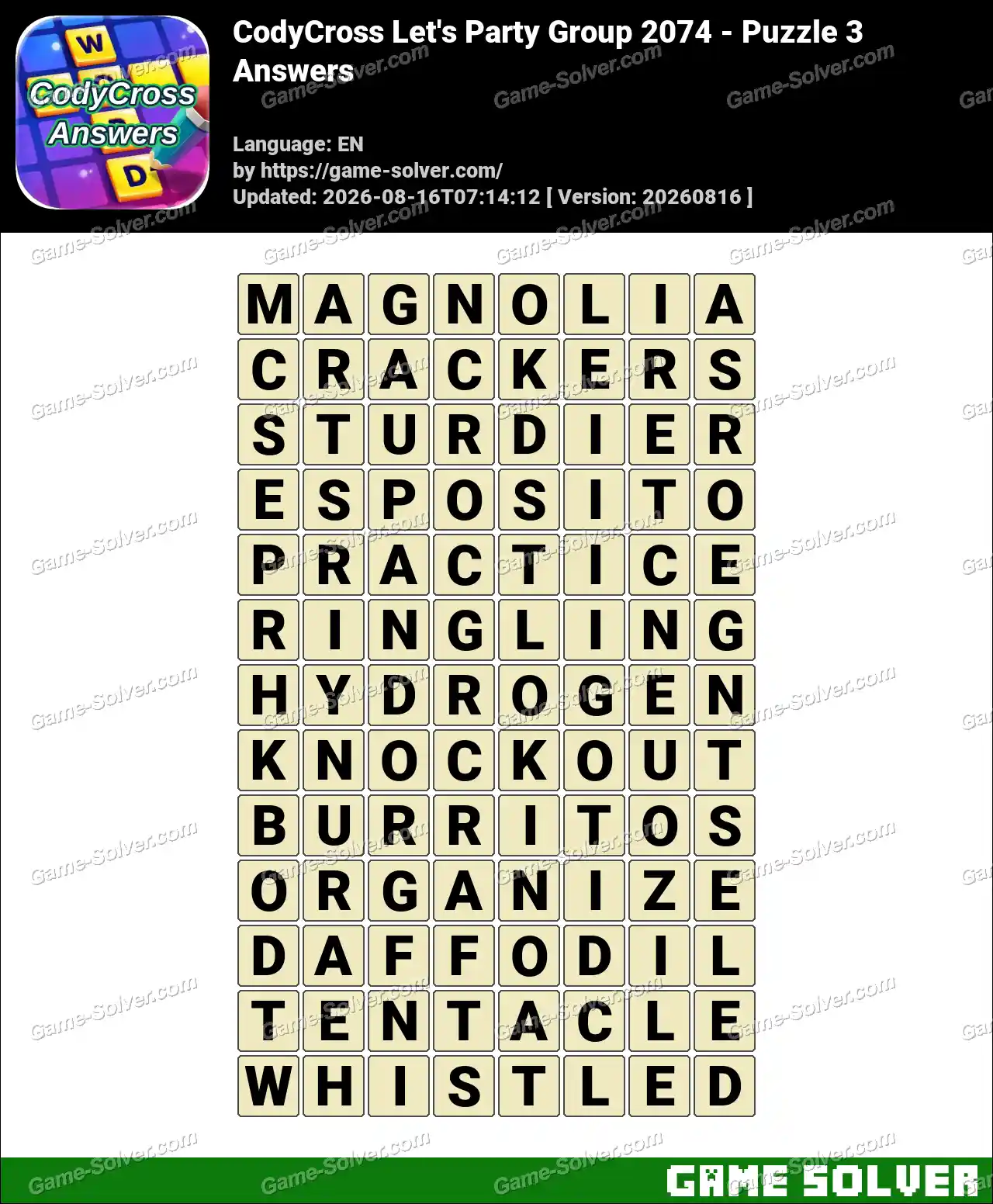 CodyCross Let’s Party Group 2074 – Puzzle 3 Answers